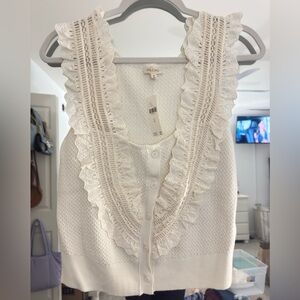 Pilcro Cream Lace Button-Down Blouse
